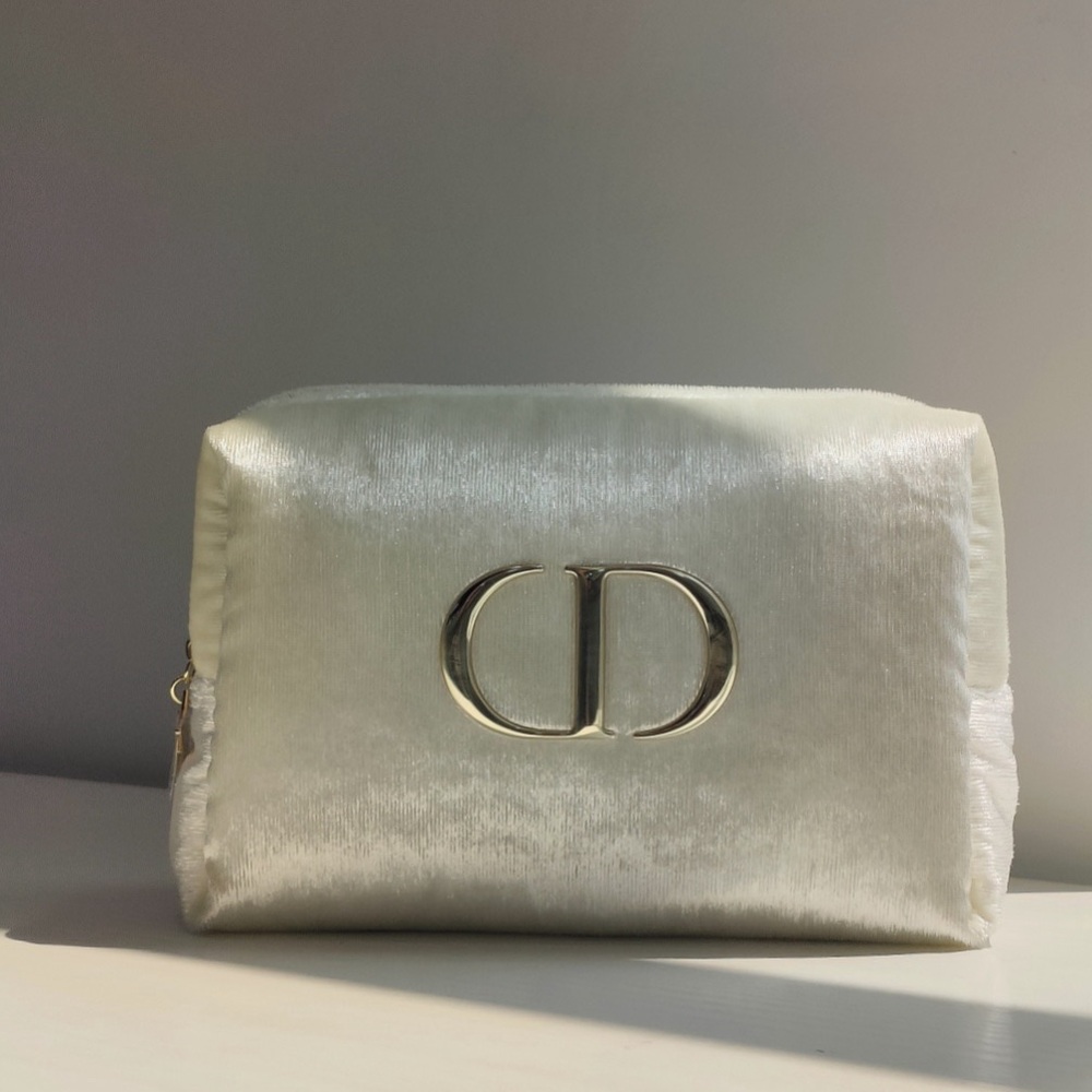 DIOR CD Elegant sparkling soft Cream Clutch bag purse Logo rare large silver